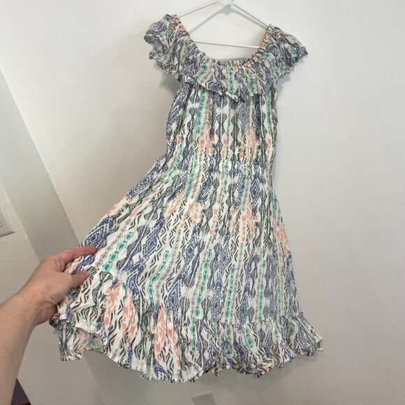 NEW NWT CHELSEA & THEODORE Flounce off the Shoulder Dress White Aztec Boho Mini - Picture 8 of 14